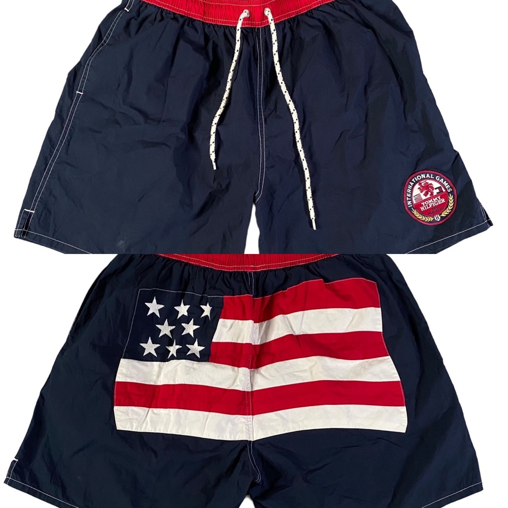 Vintage Tommy Hilfiger Swim Trunks Shorts Mens Large Lined American Flag Shorts